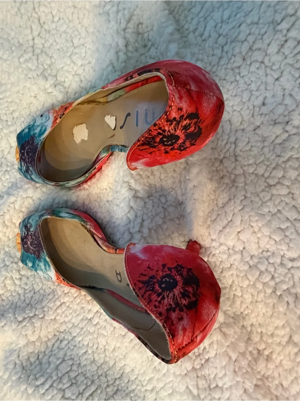 Unisa Multicolor Floral Peep-Toe Heels — Red, Blue, Orange